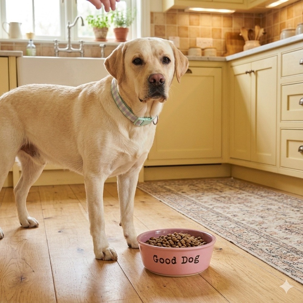 Vibrant Life‎ Pink Ceramic Dog Bowl Good Dog Feed Me 8 Inch Stoneware Pet Dish